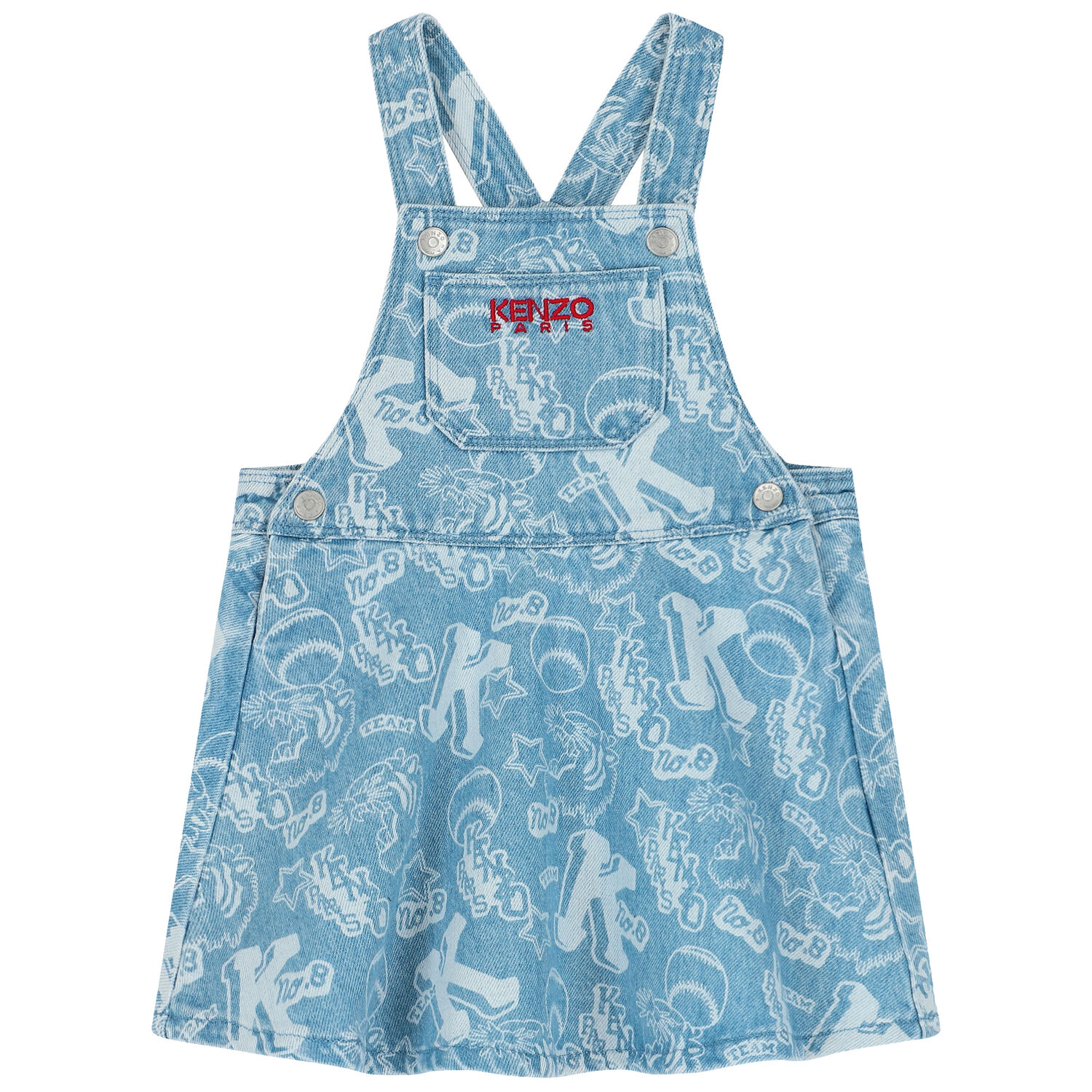 Younger Girls Blue Denim Varsity Logo Dress, 1, hi-res
